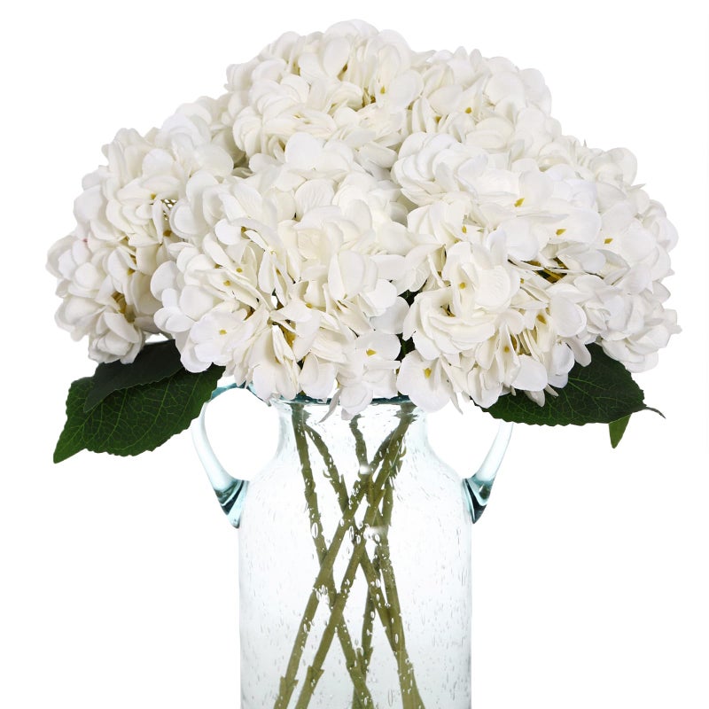 Kimura's Cabin 6pcs Faux White Hydrangeas Fake Flowers Artificial Silk Hydrangea Flower With Stems Bouquets Arrangement for Home Table Centerpieces Wedding Baby Shower Birthday Party Decoration(White) - Image 1
